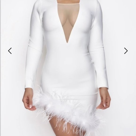 Bodycon Asymmetrical Feather Cocktail Dress - Picture 3 of 8